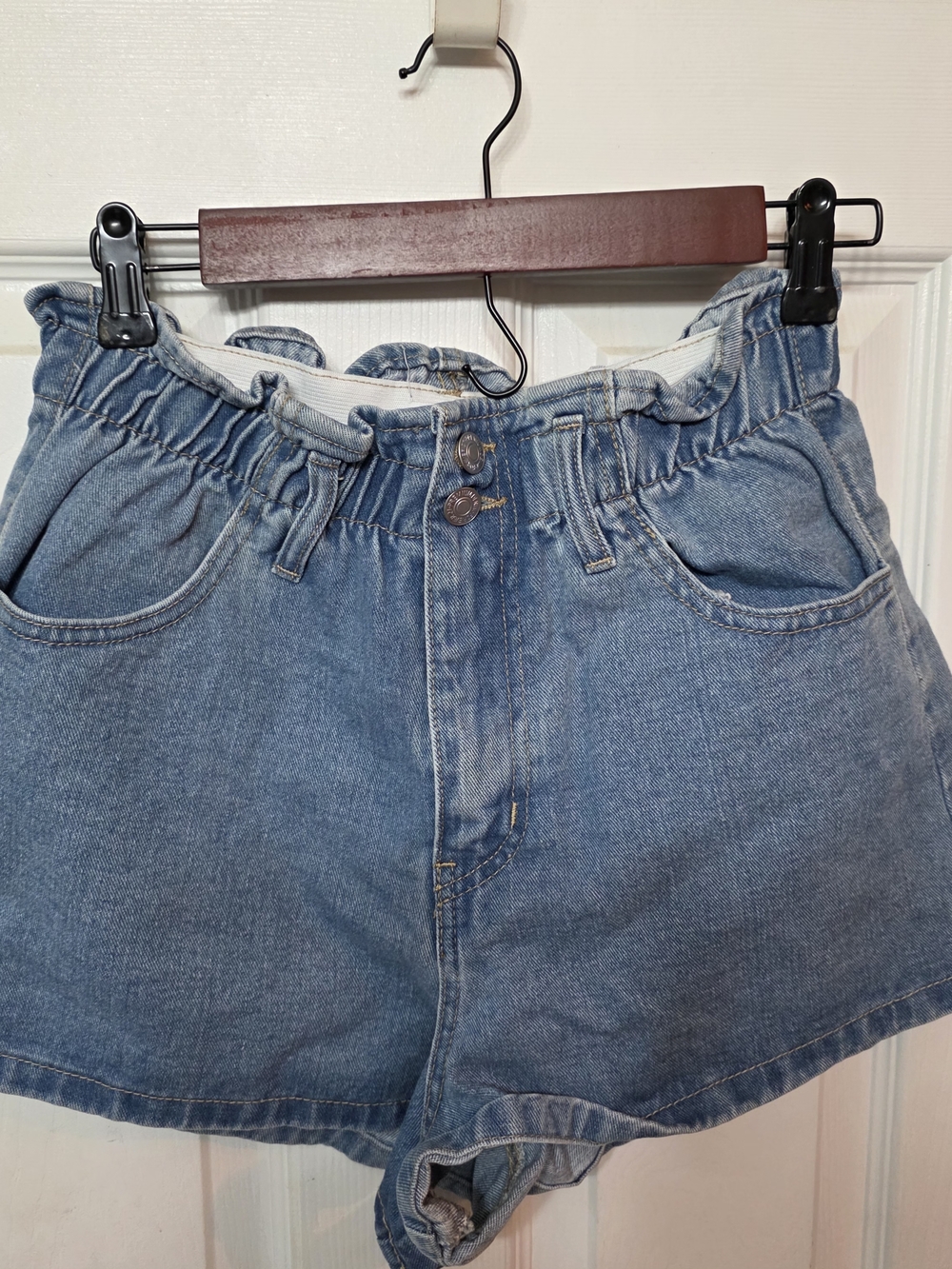 Forever 21 Light Blue Paperbag Waist Denim Shorts